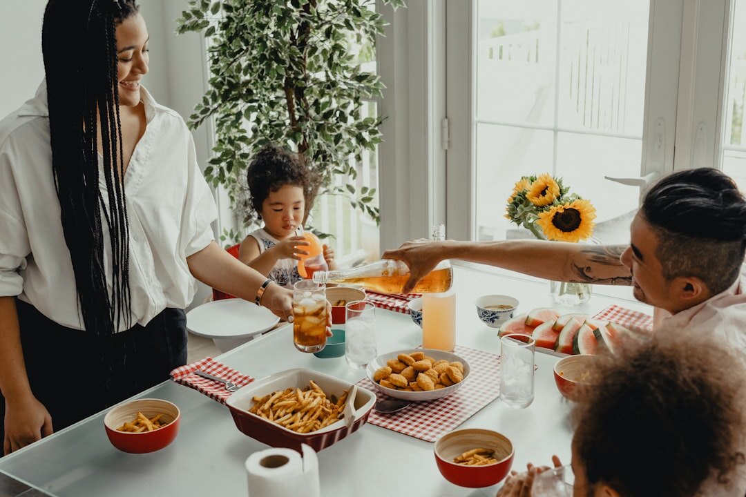 happy family at dinner table